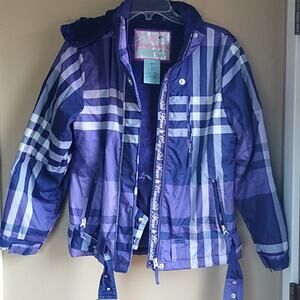 Free Country Plaid Purple Kids Fur Hooded Snow Jacket Size 14